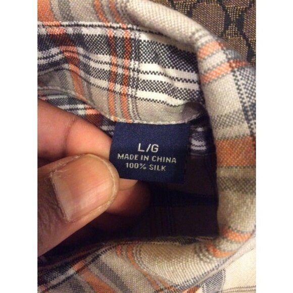Tommy Bahama Mens 100% Silk Gray Grey/Orange Check Hawaiian Shirt Size Large L - Picture 9 of 10